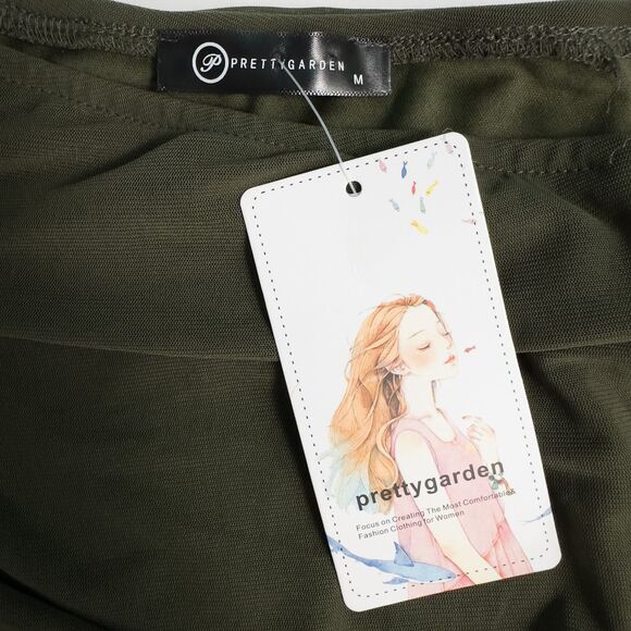 Prettygarden One Shoulder Ruched Bodycon Asymmetric Midi Dress Size Medium Green - Picture 3 of 16